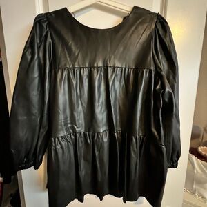 Zara Black Leather Jacket with Long Sleeves and Ruched Design